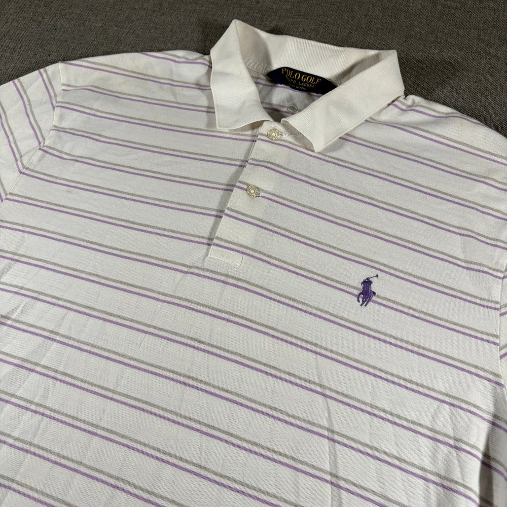 Polo Golf Ralph Lauren Polo Shirt Mens XXL White Striped Pro Fit Short Sleeve